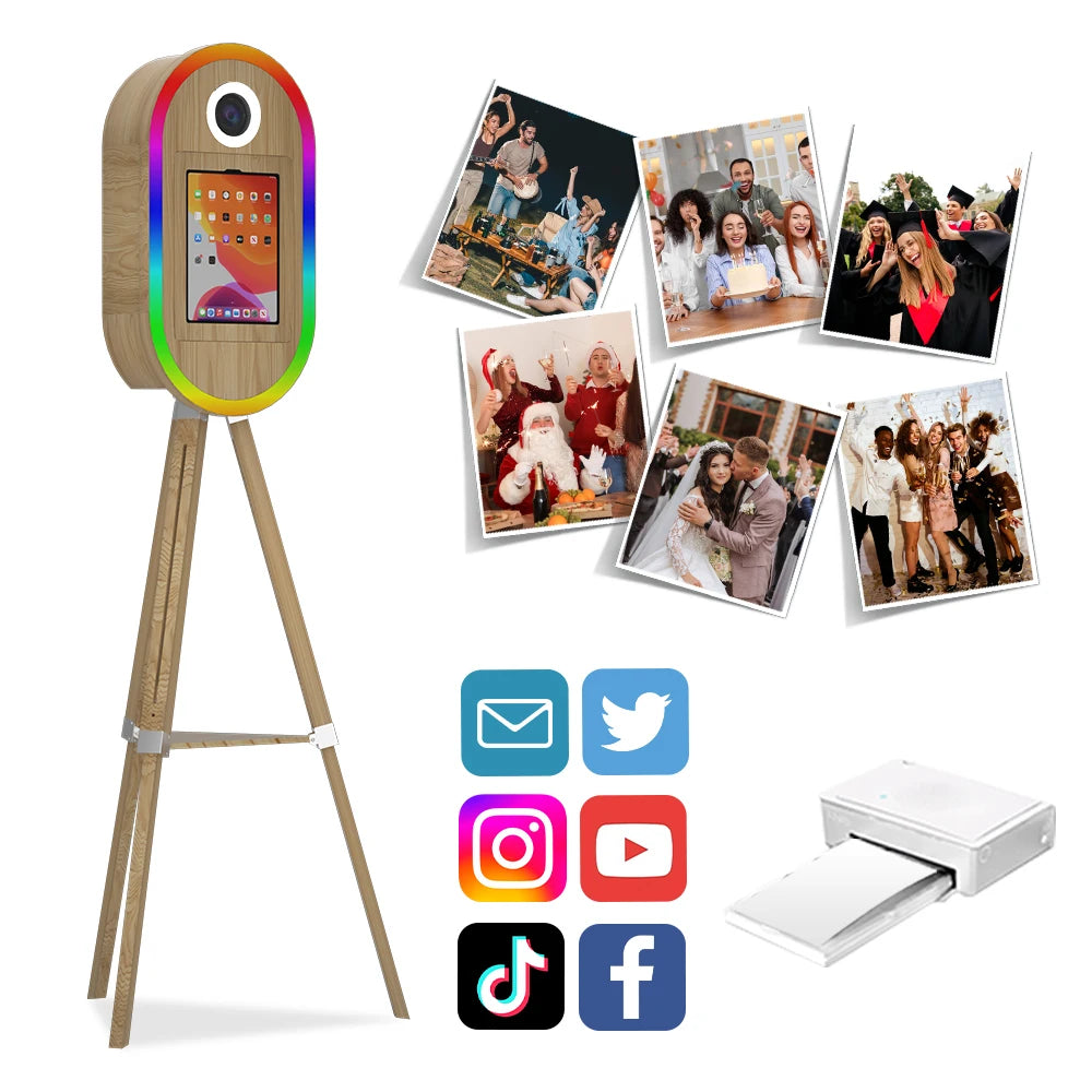 Wooden iPad Photo Booth with DSLR Camera Support – Selfie Photo Booth Machine for Parties & Events