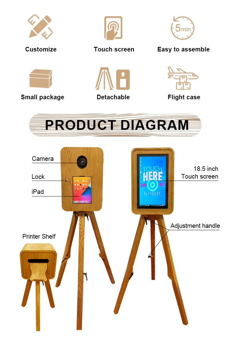 iPad Photo Booth Stand – Portable Wooden Vintage Photo Booth Kiosk for Weddings, Events & Rental Business