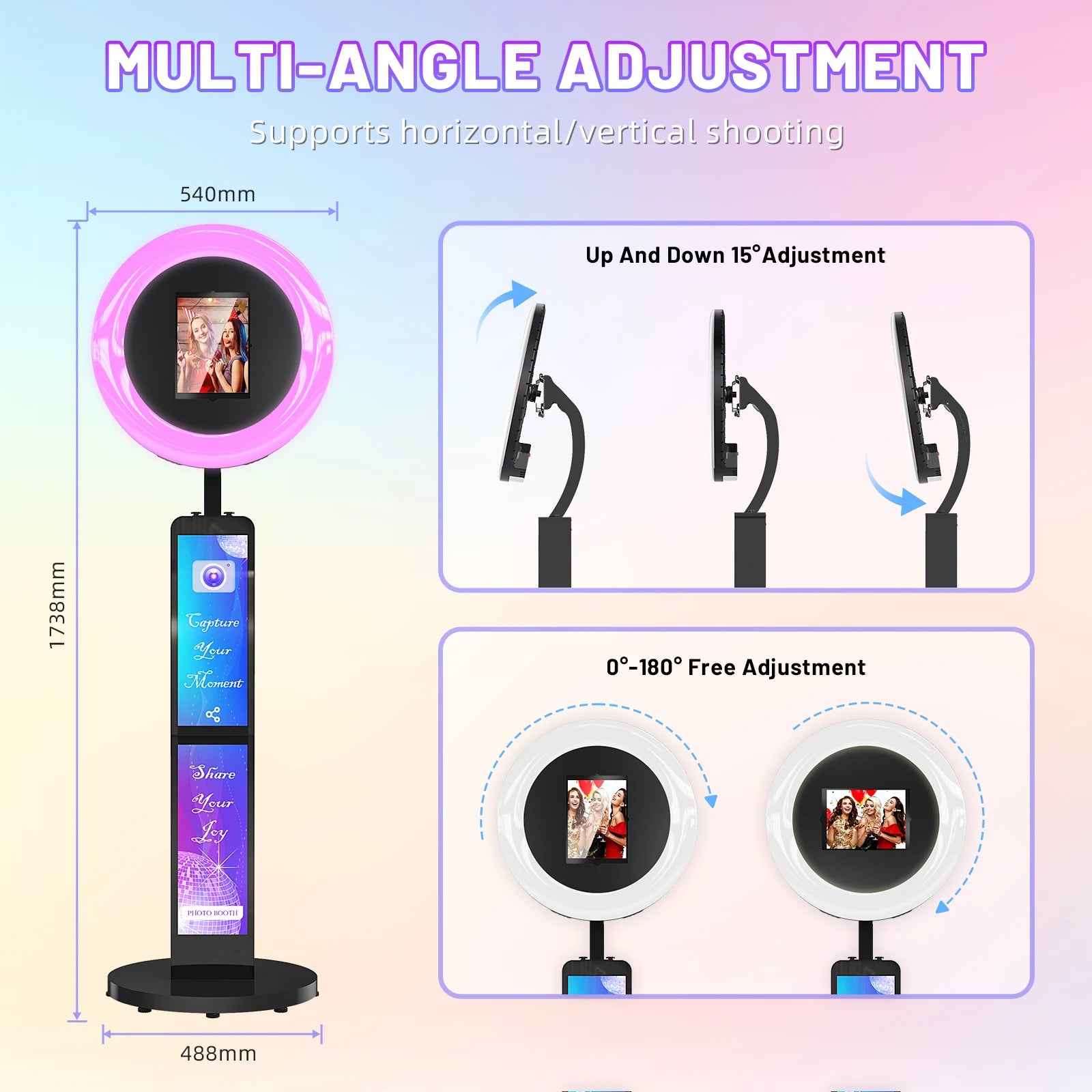 Portable iPad Photo Booth with Screen & Ring Light – Stylish Selfie Booth Enclosure for Weddings, Parties & Events