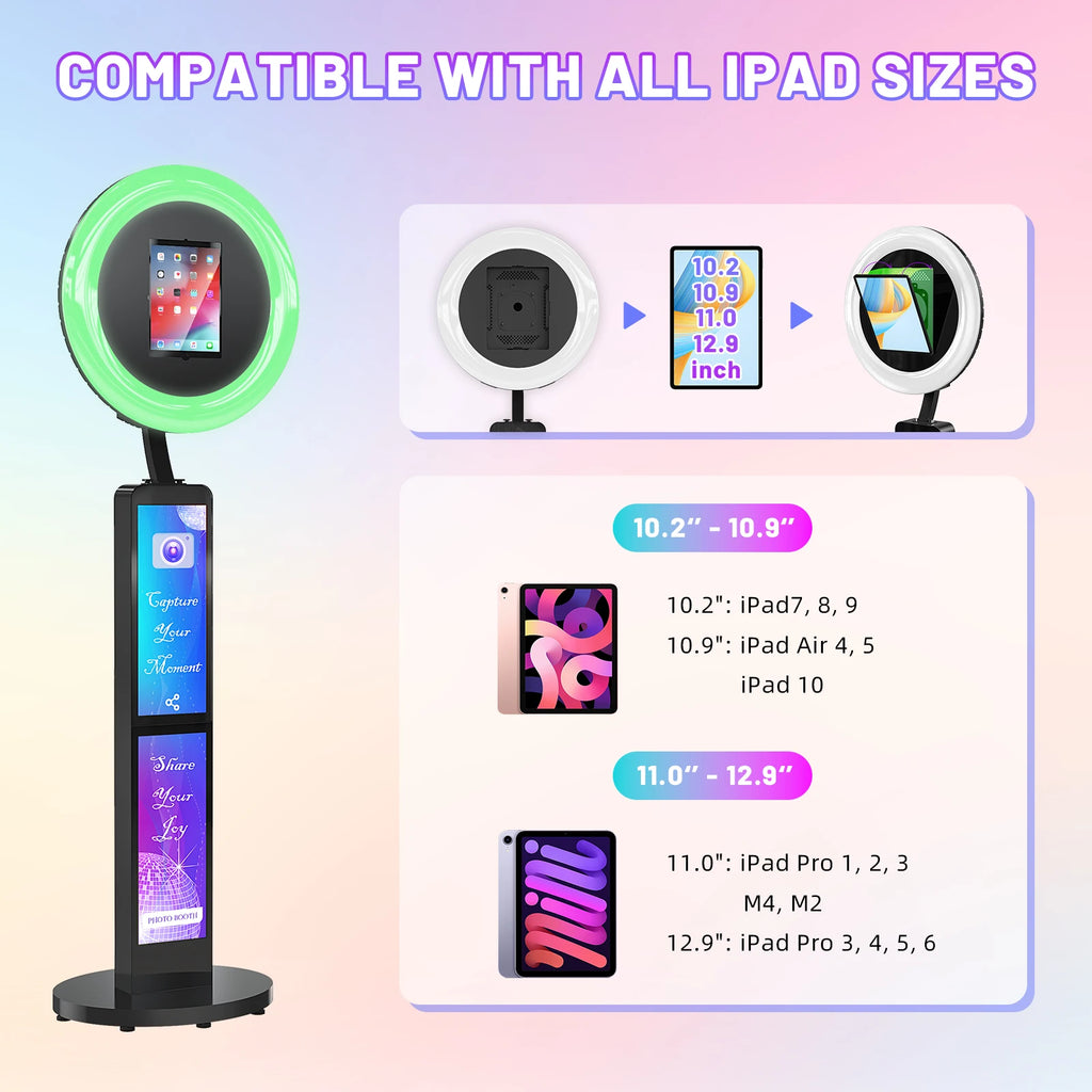 Portable iPad Photo Booth with Screen & Ring Light – Stylish Selfie Booth Enclosure for Weddings, Parties & Events