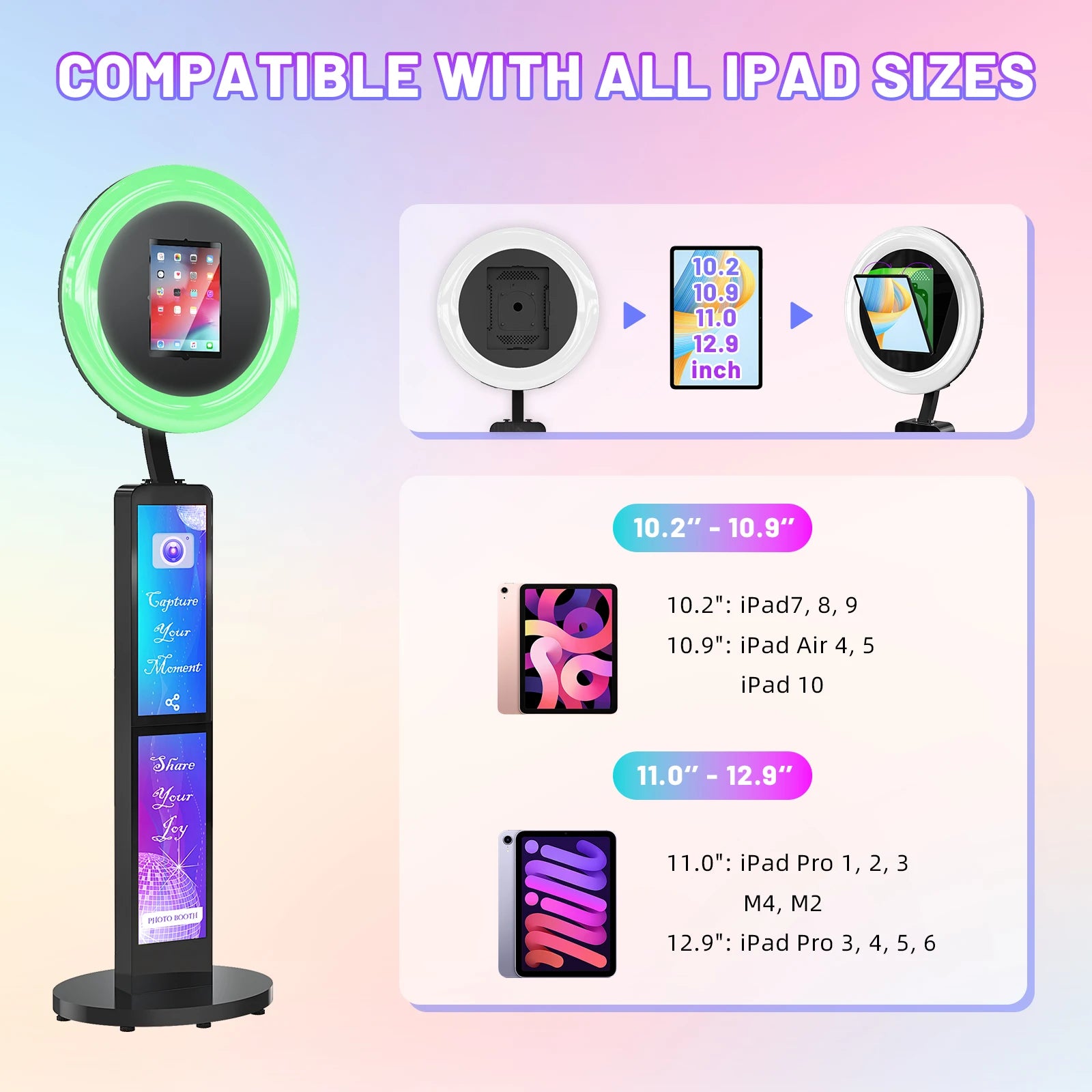 Portable iPad Photo Booth with Screen & Ring Light – Stylish Selfie Booth Enclosure for Weddings, Parties & Events