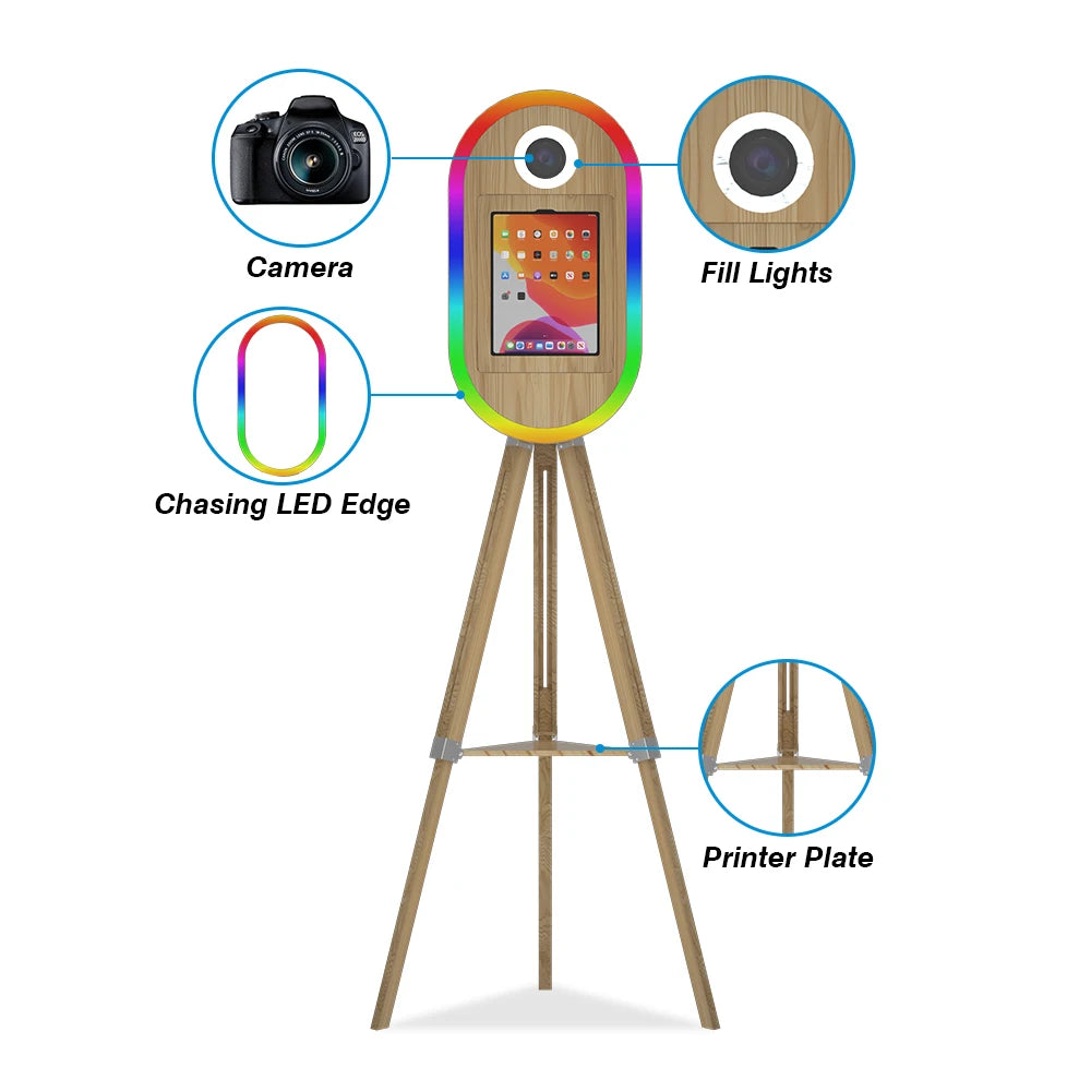 Wooden iPad Photo Booth with DSLR Camera Support – Selfie Photo Booth Machine for Parties & Events